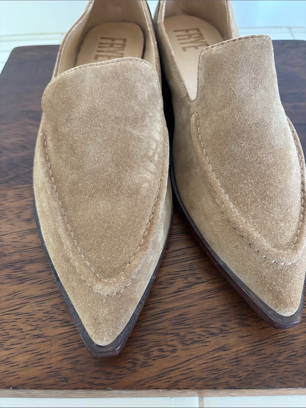 Frye Pointed Suede Slip-On Loafers in Camel Brown 9.5 - Picture 2 of 9